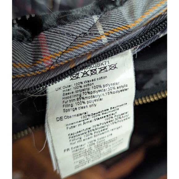 Barbour Kelsall Waxed Cotton Hooded Parka Coat Olive Green Size 4 US Women’s - Picture 5 of 7